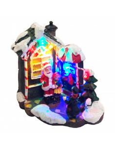 Tradineur - Ciudad de Navidad con iluminación LED - Fabricado en resina - casita de navidad nevada con figuras a pilas - 10,5 x