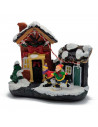 Tradineur - Ciudad de Navidad con iluminación LED - Fabricado en resina - casita de navidad nevada con figuras a pilas - 10,5 x