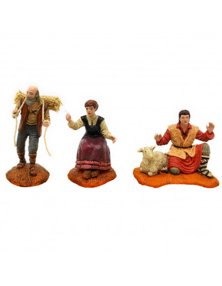 Tradineur - Set de 2 pastores y costurera para Belén, durexina, figuras decorativas de aldeanos para nacimiento, adorno artesano