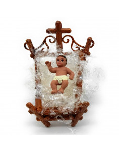 Tradineur - Figura del niño Jesús en cuna para Belén, durexina, personaje para nacimiento, pesebre, adorno artesano tradicional,