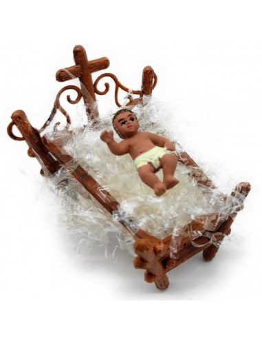 Tradineur - Figura del niño Jesús en cuna para Belén, durexina, personaje para nacimiento, pesebre, adorno artesano tradicional,
