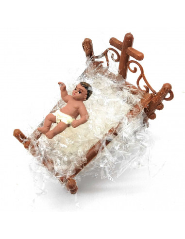 Tradineur - Figura del niño Jesús en cuna para Belén, durexina, personaje para nacimiento, pesebre, adorno artesano tradicional,