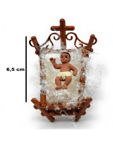 Tradineur - Figura del niño Jesús en cuna para Belén, durexina, personaje para nacimiento, pesebre, adorno artesano tradicional,