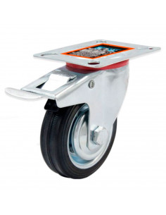 Tradineur - Rueda giratoria con freno para muebles, goma y hierro, incluye placa de montaje, rueda de transporte para cargas pes