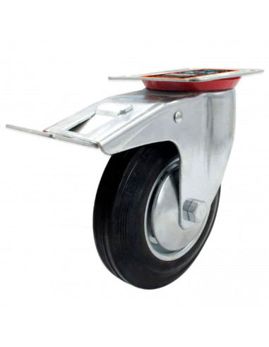 Tradineur - Rueda giratoria con freno para muebles, incluye placa de montaje, goma y hierro, rueda de transporte para cargas pes