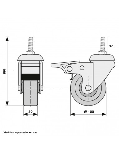 Tradineur - Rueda giratoria con freno y eje, muebles, incluye tornillo de montaje, goma y hierro, rueda de transporte para carga