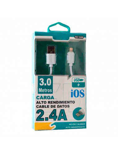 Tradineur - Cable USB / iOS - Longitud de 3 Metro - Alto rendimiento, transmisión de datos y carga de datos - 2.4 A