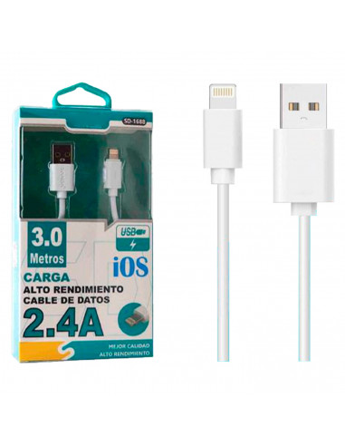 Tradineur - Cable USB / iOS - Longitud de 3 Metro - Alto rendimiento, transmisión de datos y carga de datos - 2.4 A