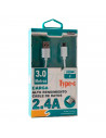 Tradineur - Cable USB / Tipo-C - Longitud de 3 Metro - Alto rendimiento, transmisión de datos y carga de datos - 2.4 A