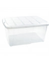 Tradineur - Caja de plástico transparente Nº 18, 60 litros, contenedor de plástico para almacenamiento con tapa, interior y exte
