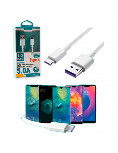 Tradineur - Cable USB / Tipo-C - Longitud de 1 Metro - Alto rendimiento, transmisión de datos y carga de datos - 5.0 A