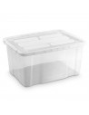 Tradineur - Caja de plástico transparente Nº 18, 60 litros, contenedor de plástico para almacenamiento con tapa, interior y exte