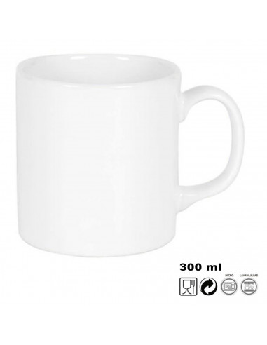 Tradineur - Taza de cerámica para desayuno, café, infusiones, diseño clásico, apta para lavavajillas y microondas (Blanco - 300