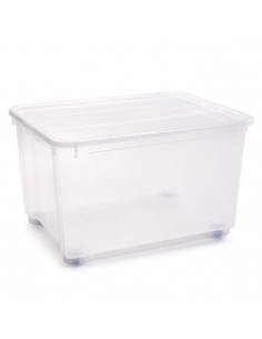 Tradineur - Caja de plástico transparente de 56 x 80 x 51,5 cm, con capacidad de 160 litros, Contenedor de plástico para almacen