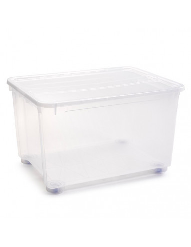 Tradineur - Caja de plástico transparente de 56 x 80 x 51,5 cm, con capacidad de 160 litros, Contenedor de plástico para almacen
