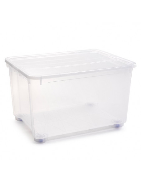 Tradineur - Caja de plástico transparente de 56 x 80 x 51,5 cm, con capacidad de 160 litros, Contenedor de plástico para almacen Tradineur - Caja de plástico transparente de 56 x 80 x 51,5 cm, con capacidad de 160 litros, Contenedor de plástico para almacen