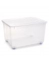 Tradineur - Caja de plástico transparente de 56 x 80 x 51,5 cm, con capacidad de 160 litros, Contenedor de plástico para almacen