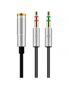 Tradineur - Cable jack de auricular y micrófono - Jack 3,5 mm - Longitud de 0,4 Metros - Acto para teléfonos, Tablets, Ordenador