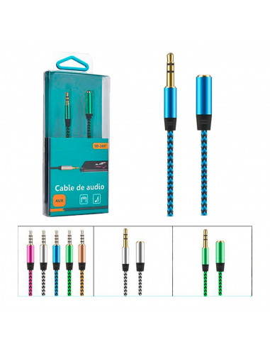 Tradineur - Cable jack de entrada y salida - Jack 3,5 mm - Longitud de 1 Metro - Acto para teléfonos, Tablets, Ordenadores - Col