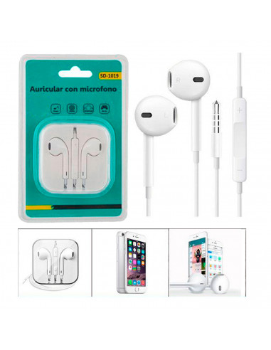Tradineur - Auriculares con micrófono - Control de volumen - Jack 3,5 cm - Compatible con Pods, Móviles, Tablets y PC - Audio es