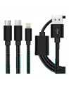 Tradineur - Cable 3 en 1 Universal USB / Tipo-C / iOS - Longitud de 1 Metro - Alto rendimiento, transmisión de datos y carga de