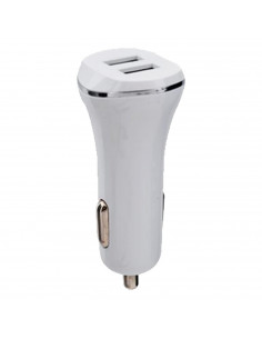 Tradineur - Cargado de mechero para coche - Alto rendimiento / Carga rápida - 2 Puertos USB - Color Blanco