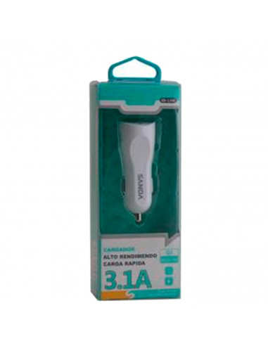 Tradineur - Cargado de mechero para coche - Alto rendimiento / Carga rápida - 2 Puertos USB - Color Blanco