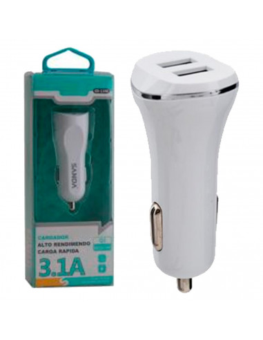 Tradineur - Cargado de mechero para coche - Alto rendimiento / Carga rápida - 2 Puertos USB - Color Blanco
