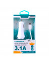 Tradineur - Cargado de mechero para coche - Cable USB Tipo-C - Alto rendimiento / Carga rápida - 2 Puertos USB - Color Blanco