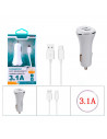 Tradineur - Cargado de mechero para coche - Cable USB Tipo-C - Alto rendimiento / Carga rápida - 2 Puertos USB - Color Blanco