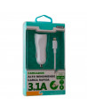 Tradineur - Cargado de mechero para coche - Cable USB Tipo-iOS - Alto rendimiento / Carga rápida - 2 Puertos USB - Color Blanco