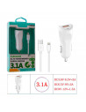 Tradineur - Cargado de mechero para coche - Cable USB Tipo-iOS - Alto rendimiento / Carga rápida - 2 Puertos USB - Color Blanco