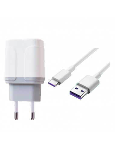 Tradineur - Cargador para móviles - Cable USB Tipo-C - Alto rendimiento / Carga rápida - 1 Puertos USB - Color Blanco