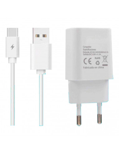 Tradineur - Cargador para móvil 2,1A - Cable USB Tipo-C - Alto rendimiento / Carga rápida - 1 Puertos USB - Color Blanco