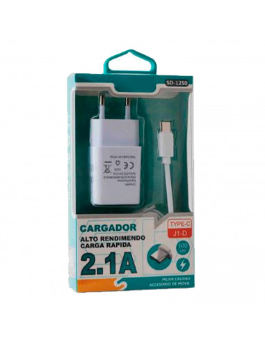 Tradineur - Cargador para móvil 2,1A - Cable USB Tipo-C - Alto rendimiento / Carga rápida - 1 Puertos USB - Color Blanco
