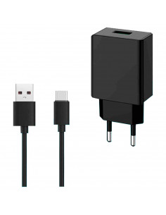 Tradineur - Cargador para móviles 2,4A - Cable USB Tipo-C - Alto rendimiento / Carga rápida - 1 Puertos USB - Color Negro