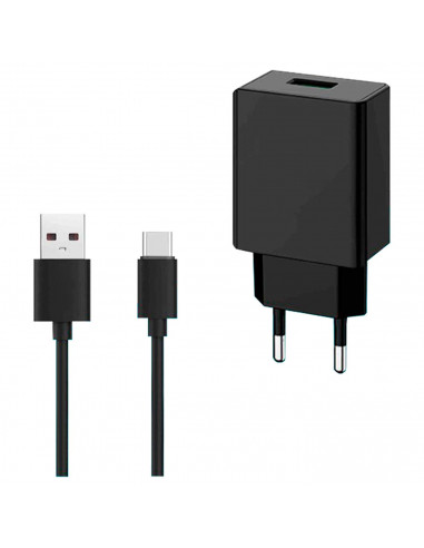 Tradineur - Cargador para móviles 2,4A - Cable USB Tipo-C - Alto rendimiento / Carga rápida - 1 Puertos USB - Color Negro