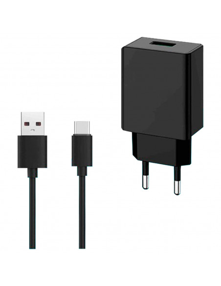 Tradineur - Cargador para móviles 2,4A - Cable USB Tipo-C - Alto rendimiento / Carga rápida - 1 Puertos USB - Color Negro