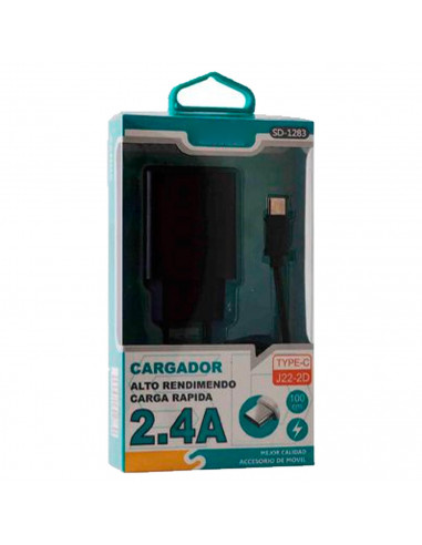 Tradineur - Cargador para móviles 2,4A - Cable USB Tipo-C - Alto rendimiento / Carga rápida - 1 Puertos USB - Color Negro