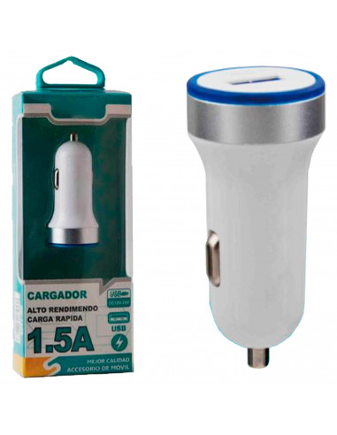 Tradineur - Cargado de mechero para coche 1.5A - Alto rendimiento / Carga rápida - 1 Puertos USB - Sin cable - Color Blanco
