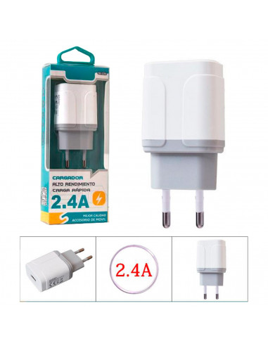 Tradineur - Cargado de móviles 2.4A - Alto rendimiento / Carga rápida / Calidad - Puertos USB - Sin cable - Color Blanco