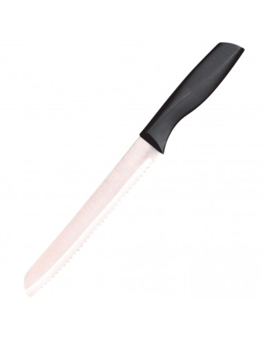 Tradineur - Cuchillo pan, cuchillo panero profesional de acero inoxidable, hoja serrada de 20 cm y mango ergonómico de plástico,