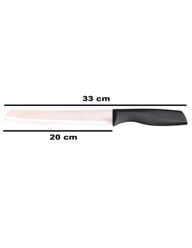 Tradineur - Cuchillo pan, cuchillo panero profesional de acero inoxidable, hoja serrada de 20 cm y mango ergonómico de plástico,