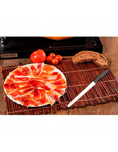 Tradineur - Cuchillo jamonero de acero inoxidable, hoja de 25 cm y mango ergonómico de plástico, cuchillo para cortado de jamón,