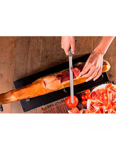 Tradineur - Cuchillo jamonero de acero inoxidable, hoja de 25 cm y mango ergonómico de plástico, cuchillo para cortado de jamón,