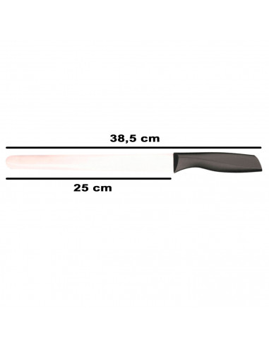 Tradineur - Cuchillo jamonero de acero inoxidable, hoja de 25 cm y mango ergonómico de plástico, cuchillo para cortado de jamón,