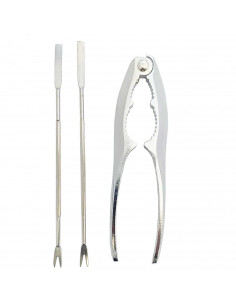 Tradineur - Set de tenaza y 2 pinchos para marisco, acero inoxidable, pinza y mini tenedores de langosta, multiusos, utensilios