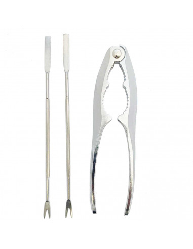 Tradineur - Set de tenaza y 2 pinchos para marisco, acero inoxidable, pinza y mini tenedores de langosta, multiusos, utensilios