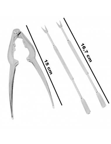 Tradineur - Set de tenaza y 2 pinchos para marisco, acero inoxidable, pinza y mini tenedores de langosta, multiusos, utensilios