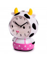 Tradineur - Reloj analógico infantil, despertador con diseño de vaca - Multifunciones - Fabricado en plástico resistente - 20 x